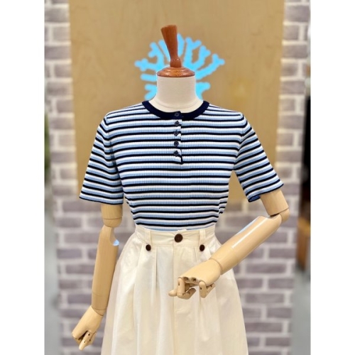  레코브 스트라이프 골지 반팔니트 LG31F5KN514X 35747094