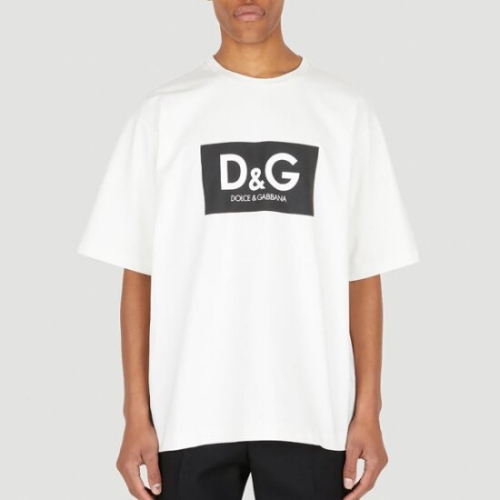 돌체앤가바나 DG 로고 그래픽 프린트 코튼 반팔 티셔츠 화이트 G8NG4T HU7ILHA3AP