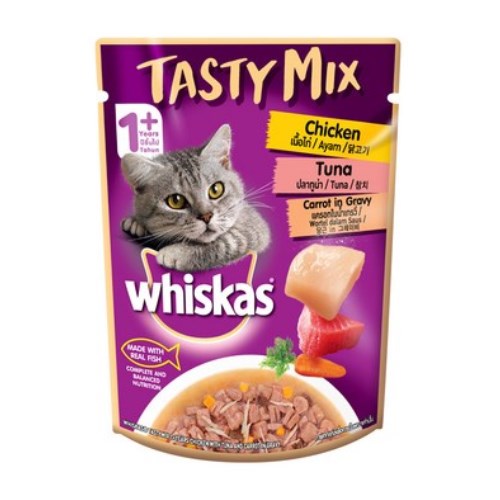  위스카스 테이스티믹스 닭고기, 참치와 당근 in 그레이비 파우치 70g [28개]