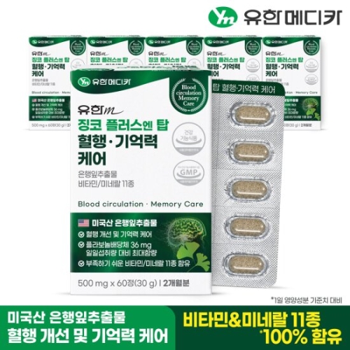 유한메디카 징코 플러스 엔 탑 혈행 기억력 케어 500mg 60정 (6개)_이미지
