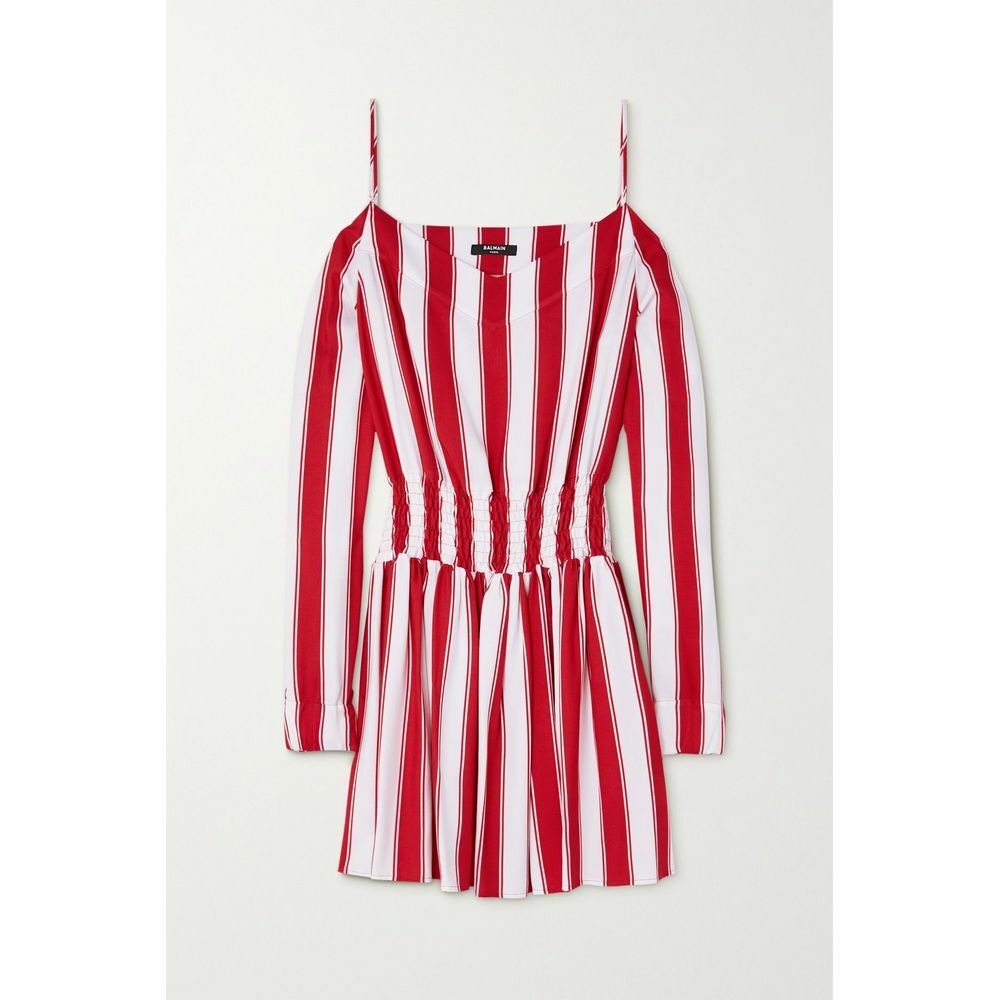 발망 Cold-shoulder striped twill mini dress XF2RR045 VC18 GBQ_이미지