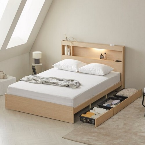 인터데코 호텔라인 바구니서랍 LED침대 SS (매트별도)_이미지