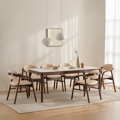 삼익가구 더우디 포세린 통세라믹 원목 식탁 1800 (의자6개)_이미지