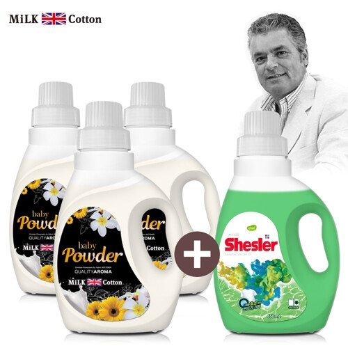밀크코튼 고농축 유연제 파우더향 650ml 3개+세제 유칼립투스 650ml 1개