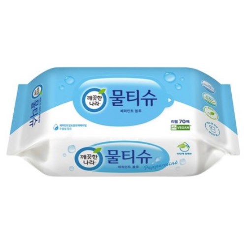 깨끗한나라 페퍼민트 블루 물티슈 리필형 70매 (1팩)_이미지