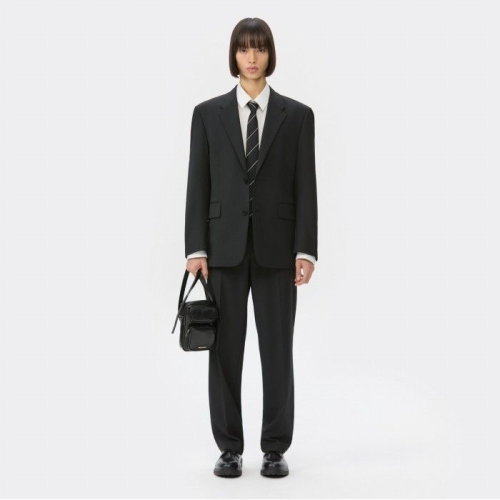 Black Relaxed Fit Wool Blended Setup Pants CWPAW25621BKX