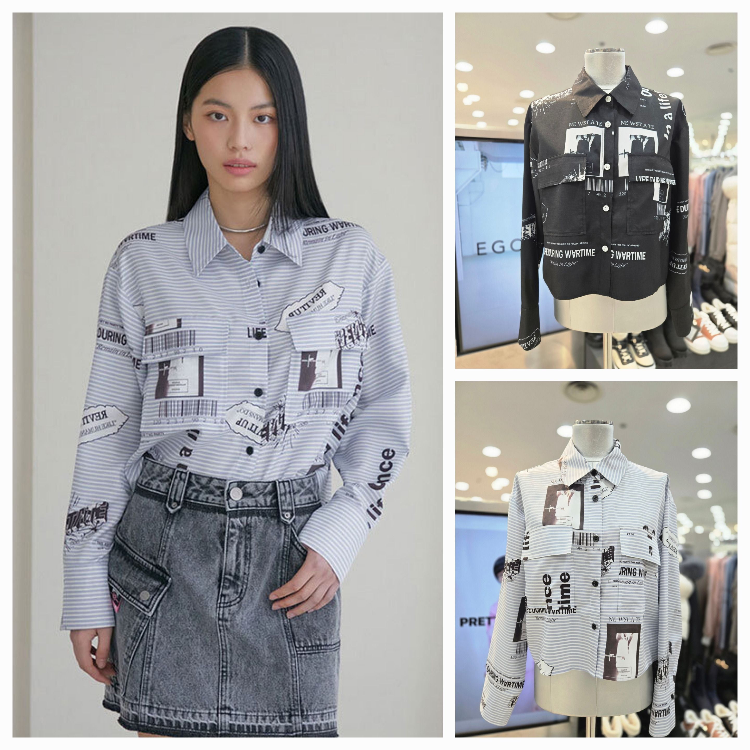 에고이스트 크롭 프린팅 블라우스 ES1WB760_DG ER1WB260