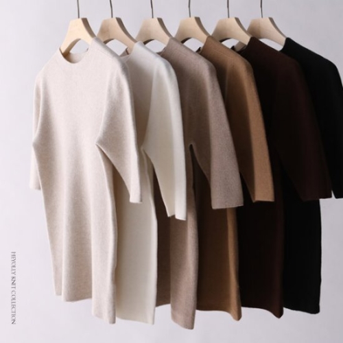 헤이올리 홀가먼트라운드넥 5부소매 슬림니트스웨터 NHK086W_이미지