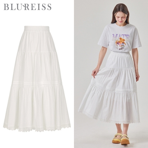 블루레이스 레이스 배색 핀턱 티어드 스커트_B6S1SK8071_이미지