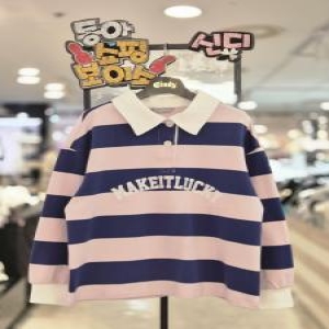 이랜드리테일 신디키즈 여아 꾸안꾸봄신상데일리룩 캐주얼룩 청바지랑 코디함 짱이쁜 스트링 스트라이프 럭비 티셔츠CIMA25203