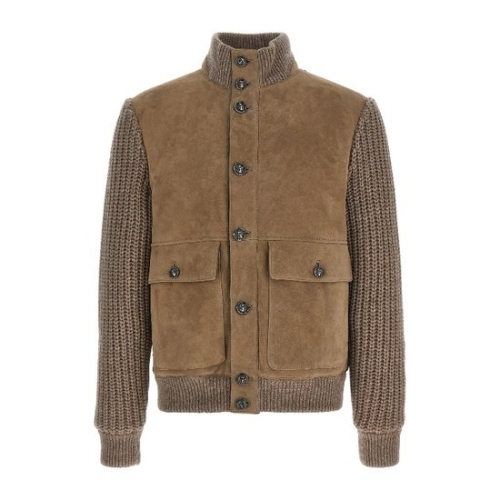 브루넬로쿠치넬리 베이지 스웨이드 봄버 재킷 MPMVS2060 CYQ48