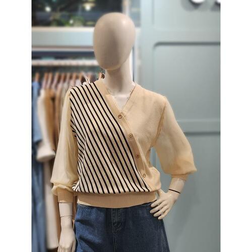 클리지 브이넥 사선 단가라니트 CN6WKT07