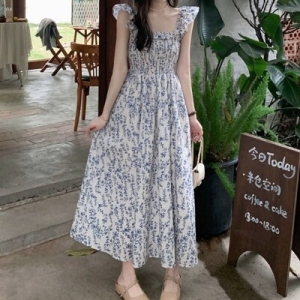 알티피아 여성 스모크밴딩 어깨 레이스 패턴 원피스 WCA18D6