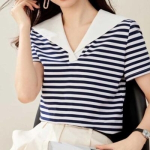 오너클랜 여성 스트라이프 카라 반팔티 1P 마린룩 티셔츠 여름 WFLL9IR_260304 582943_WFLL9IR_260304