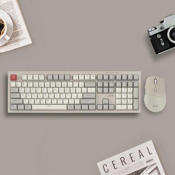지클릭커 OFFICEPRO WMK50 사일런스 M RGB 무소음 방수 무선 블루투스 108 키보드 마우스 세트 Retro Cappuccino_이미지