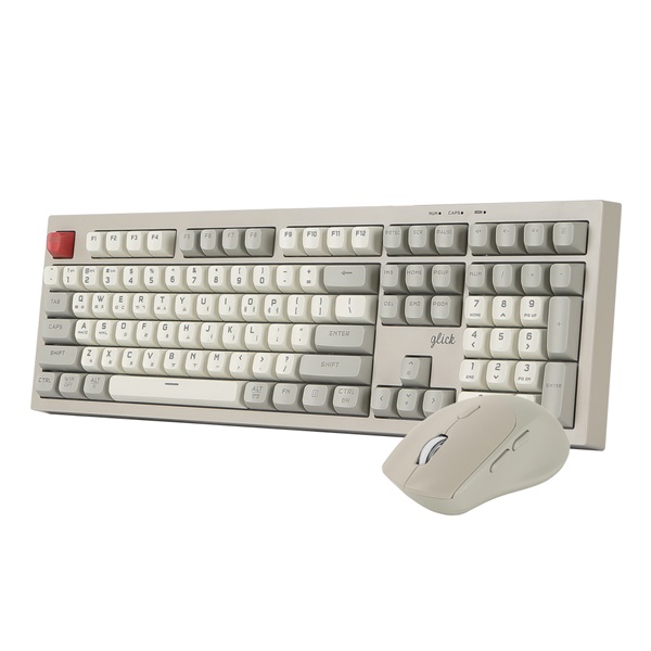 지클릭커 OFFICEPRO WMK50 사일런스 M RGB 무소음 방수 무선 블루투스 108 키보드 마우스 세트 Retro Cappuccino_이미지