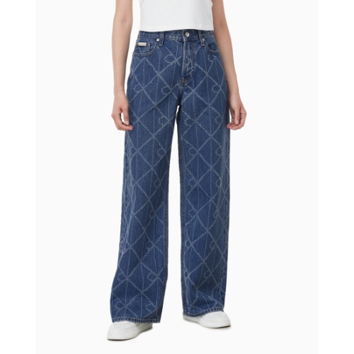 캘빈클라인진 여성 로우라이즈 배기 미드 블루 CK AOP 데님 47D709G_이미지