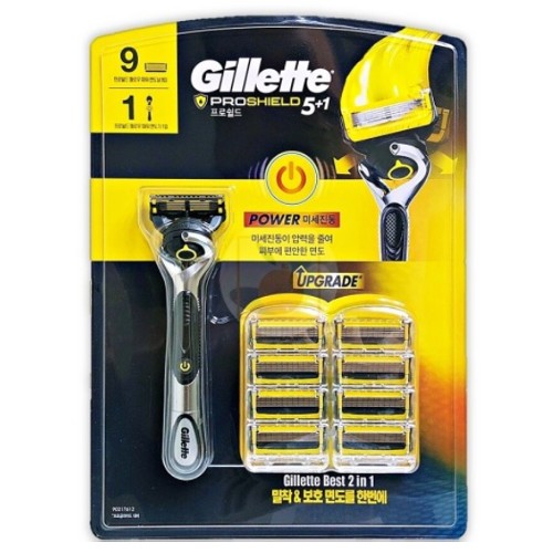 질레트 리뉴얼 플렉스볼 프로쉴드 옐로우 파워 + 면도날 (면도기1개+날8개)