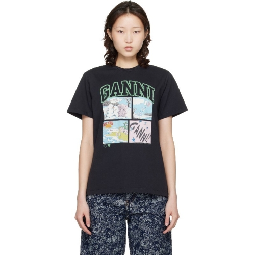 가니 티셔츠 블랙 베어 코믹 테디 베이직 코튼 저지 티셔츠 261144F110013