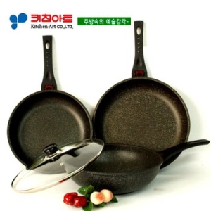키친아트 슈프림스톤 은나노 열센서 프라이팬 3종 C (팬26+궁중28,30+유리뚜껑)