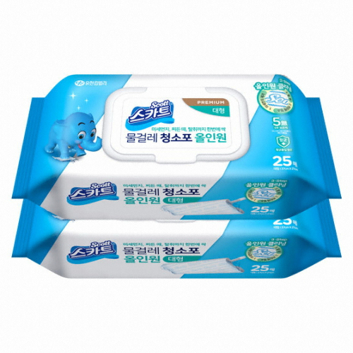 유한킴벌리 스카트 물걸레 청소포 올인원 대형 25매 (2개)