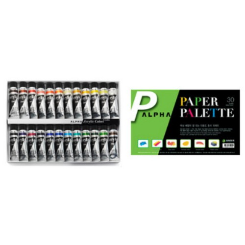 알파색채 실버 아크릴물감 20ml 24색+종이 팔레트 세트