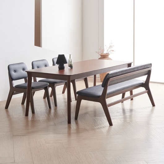 라로퍼니처 롤랑 고무나무 원목 낮은 식탁 1900 (의자3개+벤치1개)_이미지