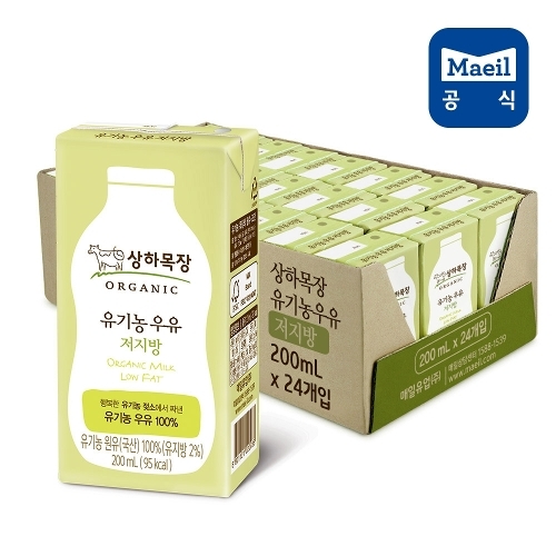 매일 상하목장 유기농 저지방 멸균우유 200ml 24팩/우유/음료/음료수