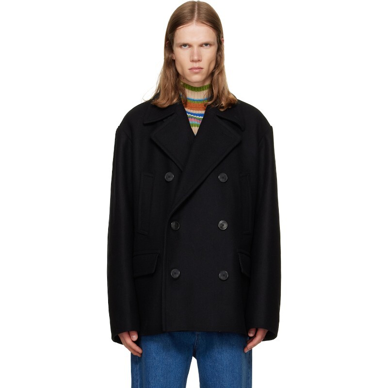 DRIES VAN NOTEN 블랙 더블 브레스트 코트 262-020218-4216 BLACK 900