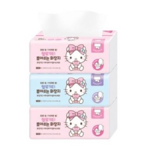 헬로키티 핑크리본 뽑아쓰는 화장지 100매 (3입)