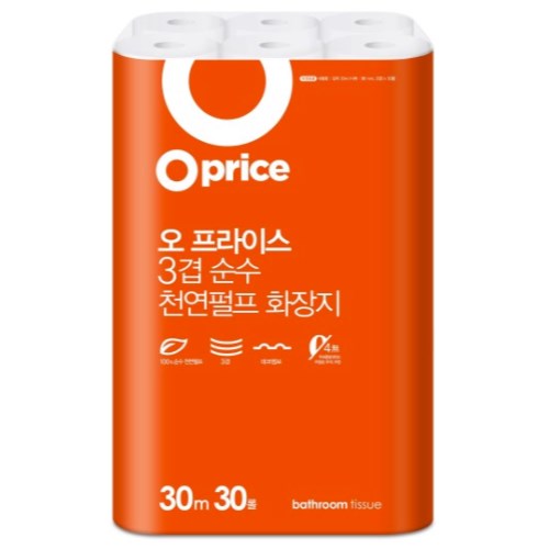 3겹 순수 천연펄프 화장지 30m (30롤)