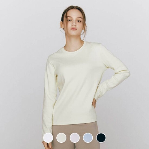 지오다노 여성 라운드넥 립 긴팔티 325502_이미지