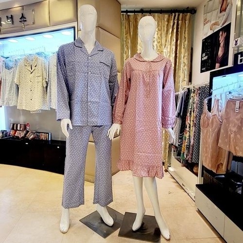 비너스 VPA4553M 커플 클로버나염 면 잠옷 여원피스