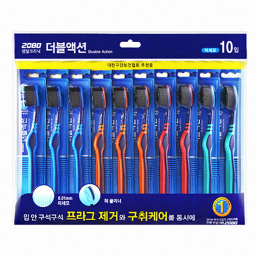 애경 2080 덴탈크리닉 더블액션 일반모 칫솔 (80개)