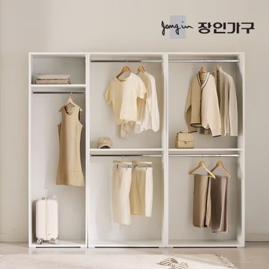 장인가구 클래드 드레스룸 800 1단 800 2단 800 2단 행거 세트 2400_이미지