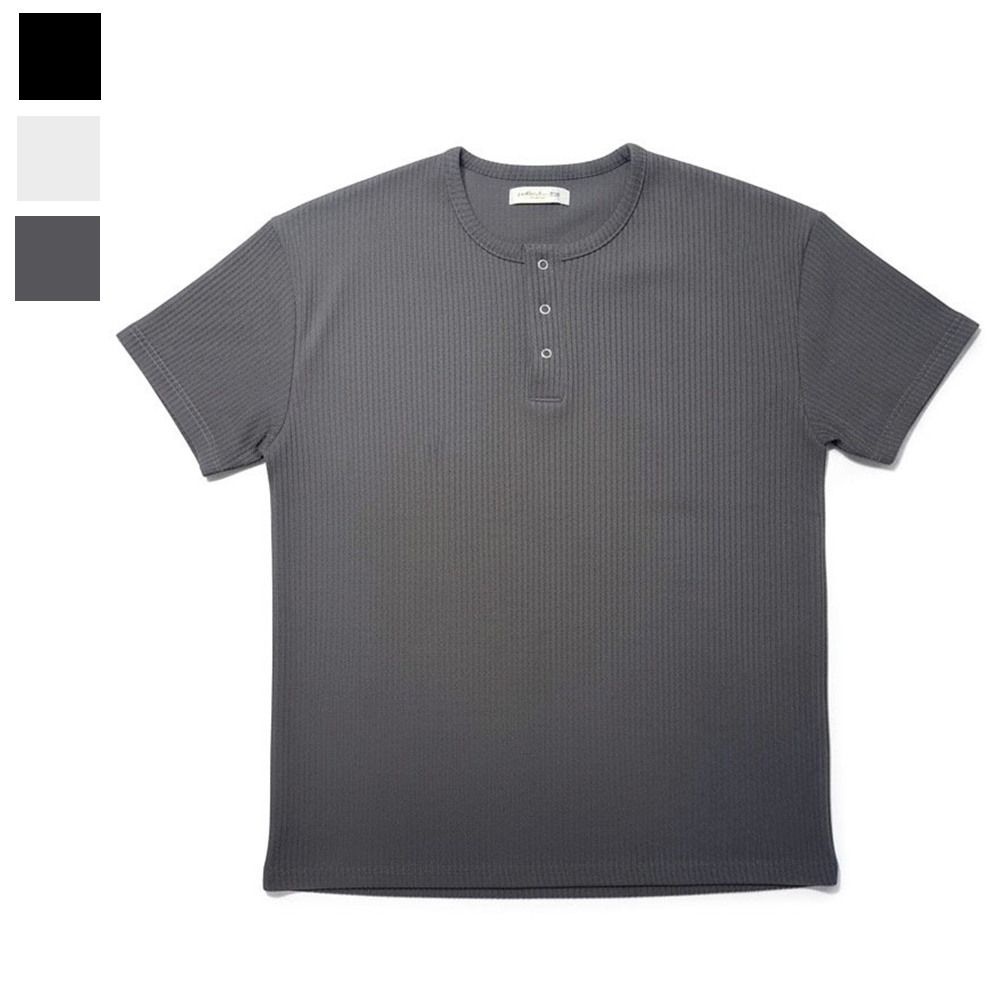 리빌모아 남자 스냅 라운드 골지 반팔 니트티 RB-TSH-Q092-차콜