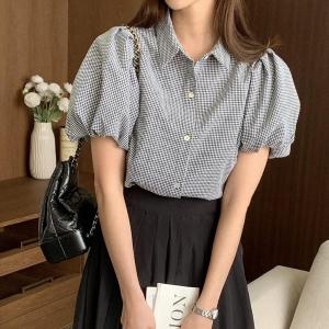 수프 KDH31E7오헤니 체크 데일리 링 깔끔 면 셔츠 여성