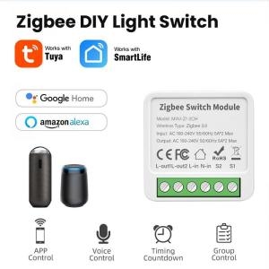 스마트 Tuya ZigBee 미니 스위치 모듈 아마존 알렉사 및 구글 홈 음성 앱 리모컨 Zigbee3.0 1 갱 2 갱 34