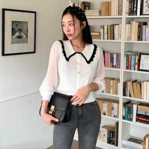 수프 CHT6D89브세우 크루넥 버튼 여성 스웨터 와플 우아한 링