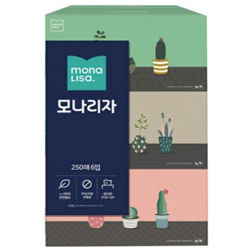  모나리자 미용티슈 250매 (6입) [4팩(24입)]