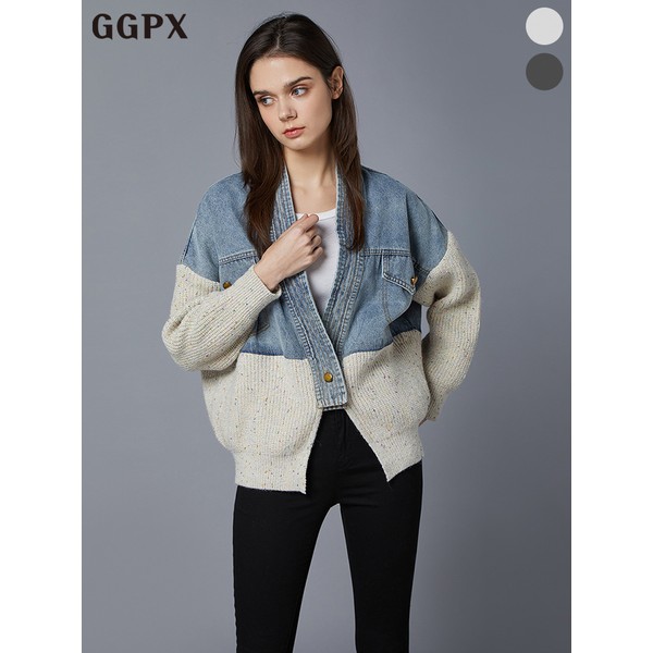GGPX 데님 배색 컬러믹스 보카시 니트 가디건 GOBKG025F