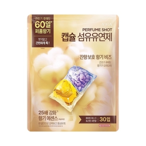 샤프란 아우라 퍼퓸샷 캡슐 섬유유연제 화이트 머스크 30개입