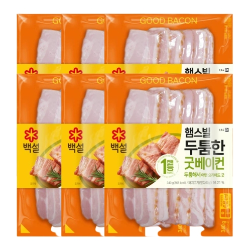 CJ제일제당 백설 햄스빌 두툼한 굿베이컨 340g (6개)_이미지