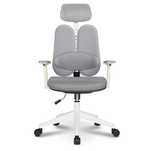 체어포커스 듀얼와이드 프리미엄 대요추헤더형 조절팔 화이트바디 의자 DU-Y79 (패브릭좌판)
