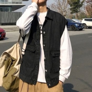 남성 데님조끼 빅포켓 패션코디 스타일코디 WFD6793