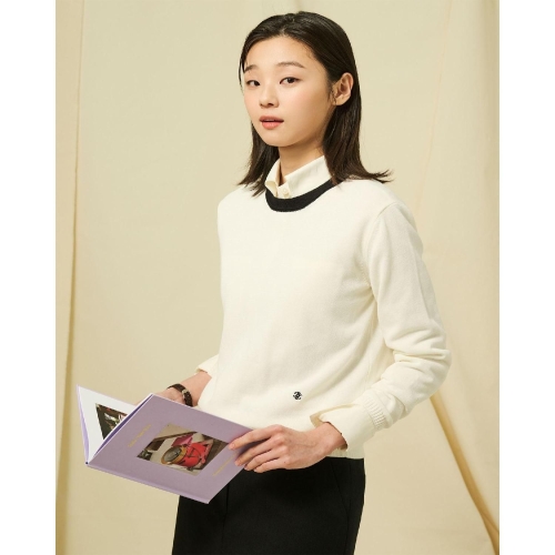  빈폴레이디스 코튼 라운드넥 링거 풀오버 아이보리 BF5151C050