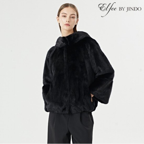 진도 여성 Elfee 풀스킨 휘메일 밍크 후드 자켓 E8W3EJ11_이미지