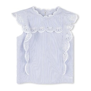 끌로에 주니어 러플 에지 스트라이프 패턴 슬리브리스 셔츠 C20472 N48 BIANCO BLU