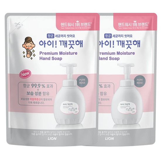 라이온코리아 아이깨끗해 프리미엄 모이스처 폼 핸드솝 퓨어로즈 리필 400ml (2개)_이미지