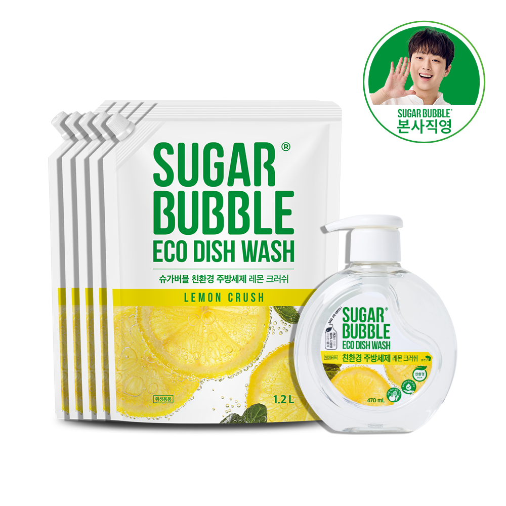 슈가버블 친환경 주방세제 레몬 크러쉬 470ml + 리필 1.2L (본품1개+리필5개)